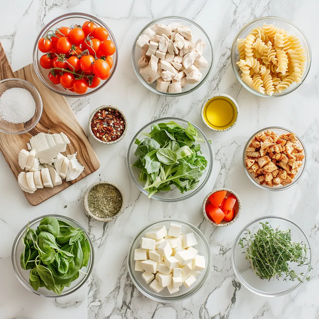 Chicken Caesar Pasta Salad Recipe Tasty ingredients