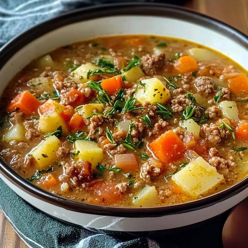 Delectable Chunky Ground Beef and Potato Soup
