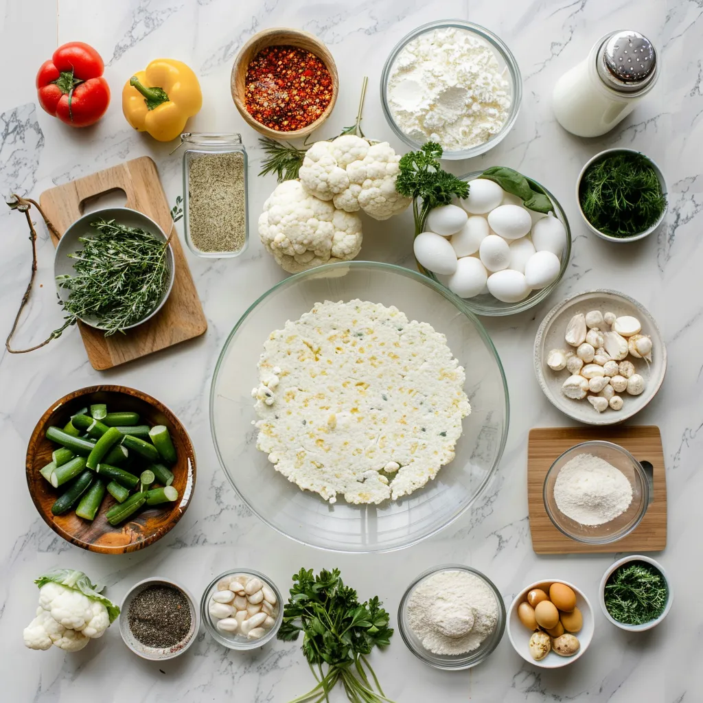 Flourless Cauliflower Egg Cottage Cheese Pizza Crust Zesty ingredients