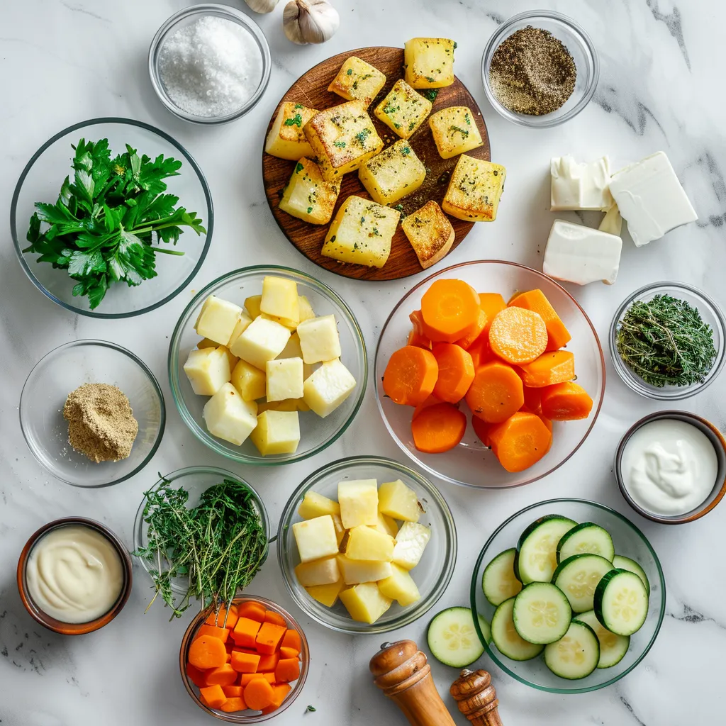 Garlic Herb Roasted Potatoes Carrots and Zucchini Mouthwatering ingredients