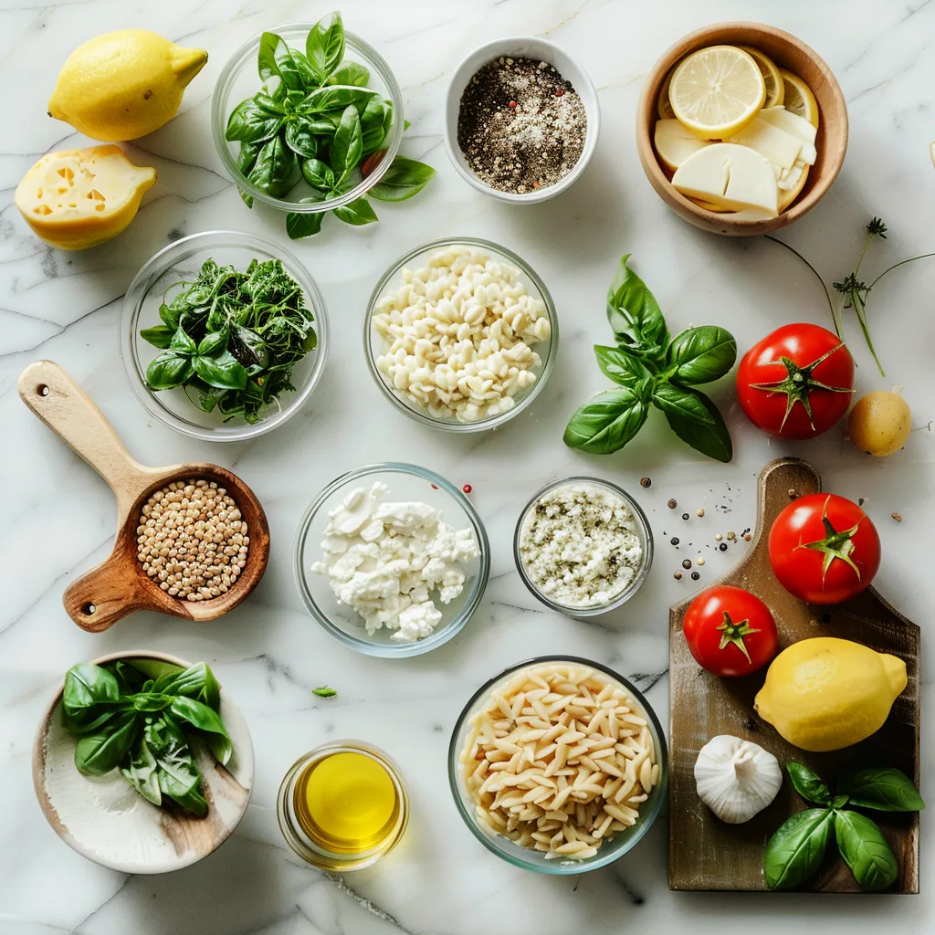 Lemon Basil Orzo Salad Delectable ingredients