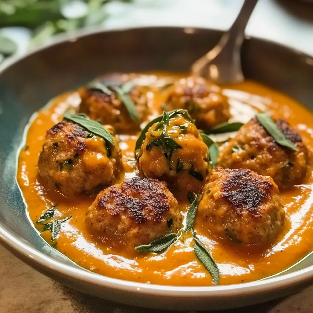 Simple Turkey Meatballs in Pumpkin Sage Sauce Juicy