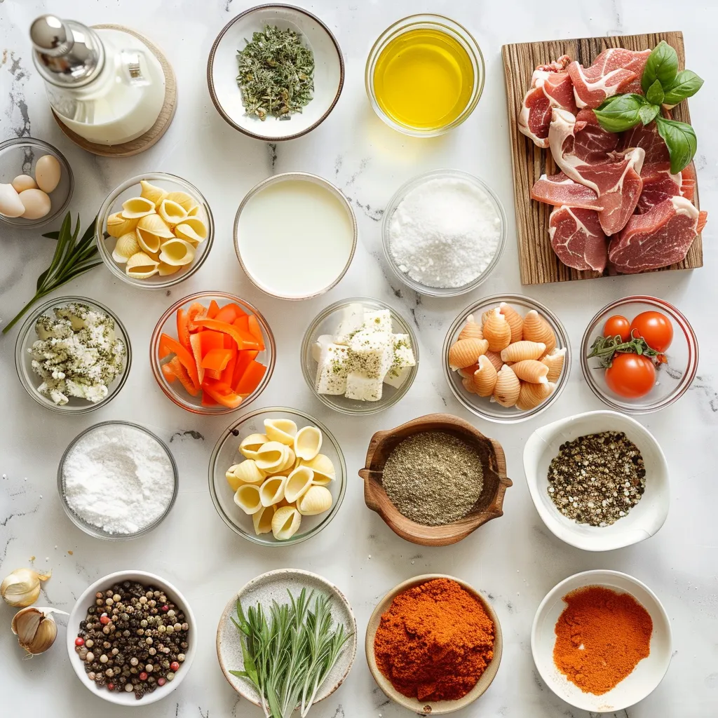 Creamy Beef and Shells Recipe for Dinner ingredients