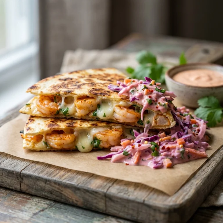 Sizzling Shrimp Quesadillas with Chipotle Lime Pink Slaw | Easy Shrimp Dinner Idea