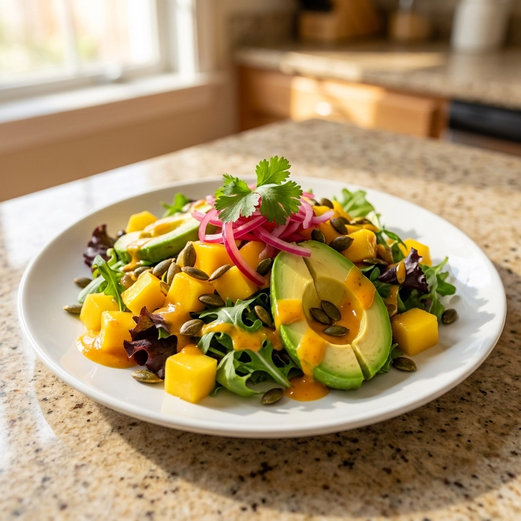 Sunshine on a Plate: Mango Avocado Salad With Chili Lime Cream Drizzle | Healthy Summer Salad