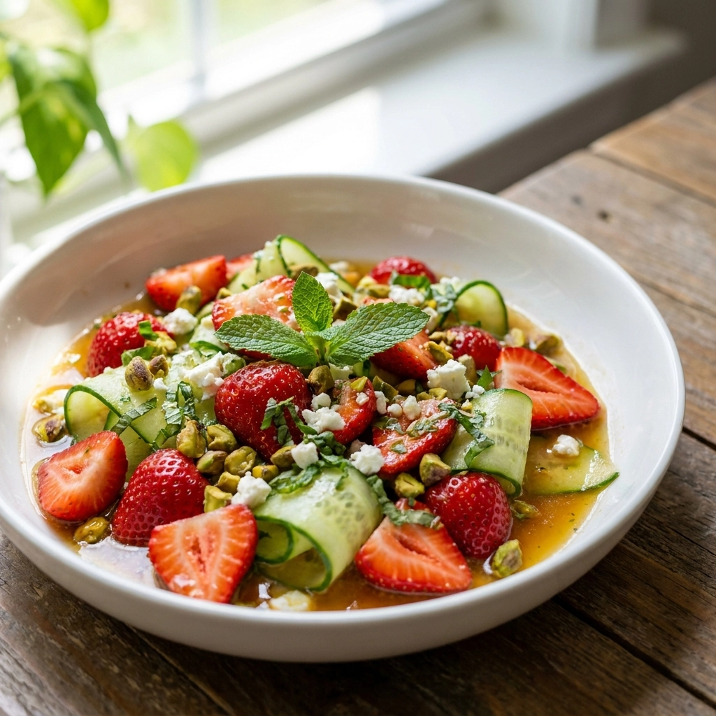 Strawberry Cucumber Salad With Basil Honey Lime Drizzle | Refreshing Summer Side Dish