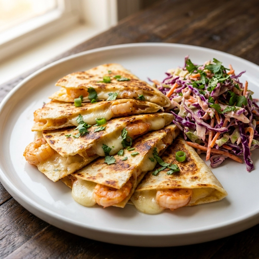 Sizzling Shrimp Quesadillas with Chipotle Lime Pink Slaw | Easy Shrimp Dinner Idea