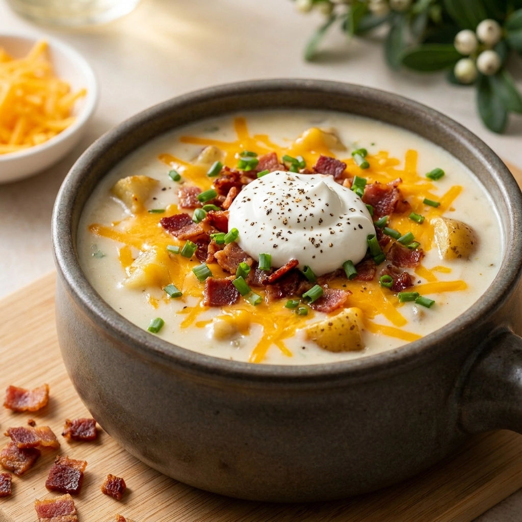 Creamy Loaded Crockpot Baked Potato Soup Recipe Easy and Perfect for Busy Nights | Slow Cooker Soup