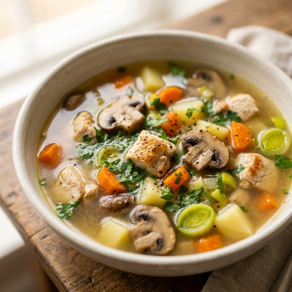 Easy Chicken, Mushroom & Leek Soup Recipe | Comforting Healthy Soup Ideas