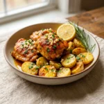 Tender Slow Cooker Garlic Butter Chicken Thighs Recipe with Easy Lemon Herb Potatoes | Easy Slow Cooker Dinner