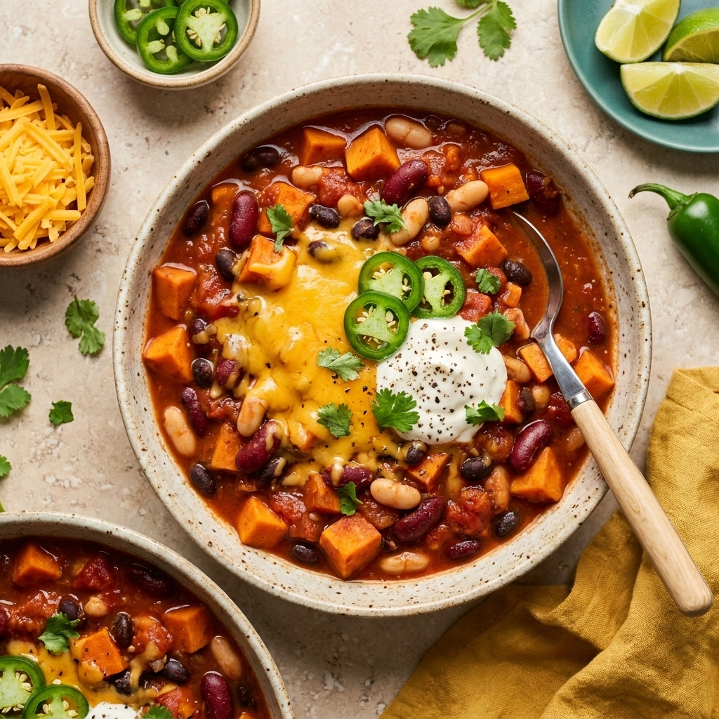 Cozy Slow Cooker Sweet Potato Chili | Easy Healthy Vegetarian Slow Cooker Meal