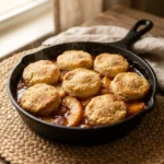 Cozy Peach Cobbler Skillet Recipe Easy Homemade Fluffy Biscuit Topping | Best Summer Dessert