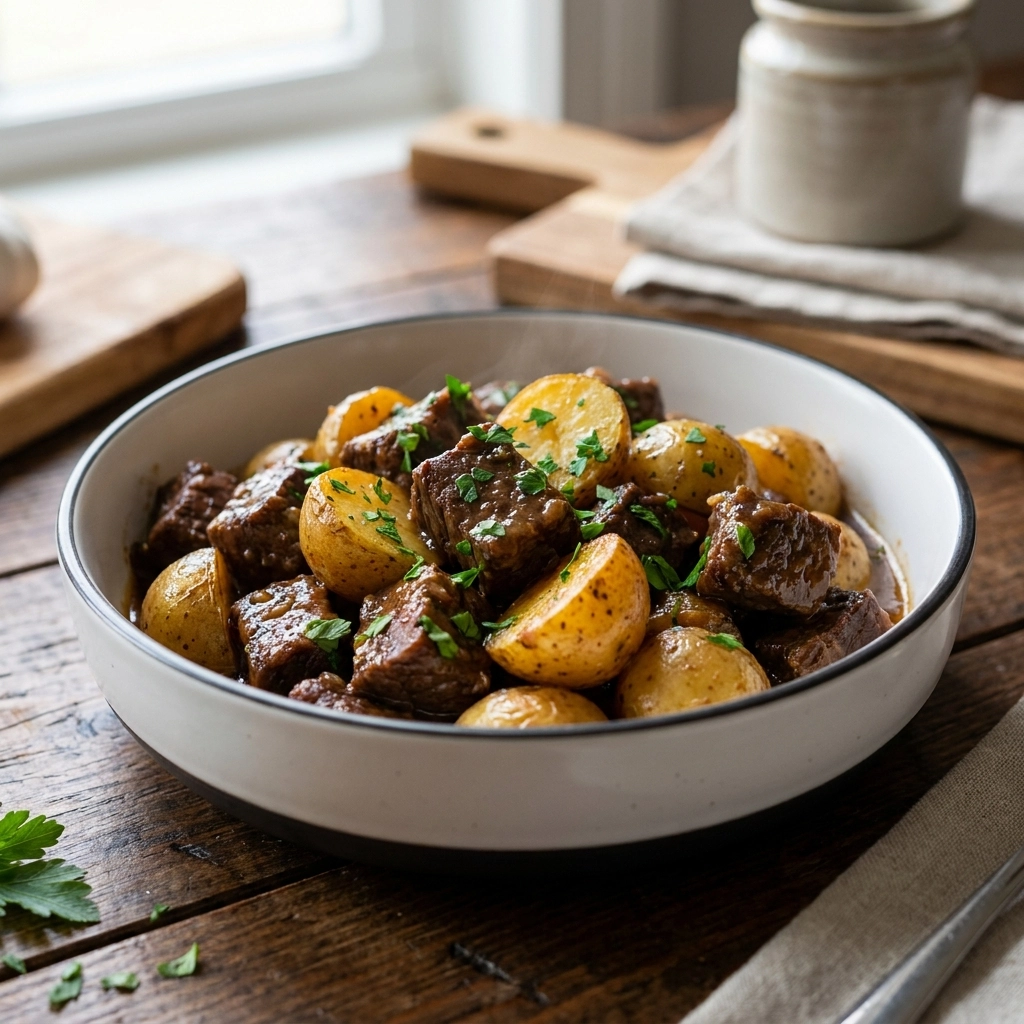 Slow Cooker Garlic Butter Beef Bites and Potatoes | Easy Comfort Food Dinner