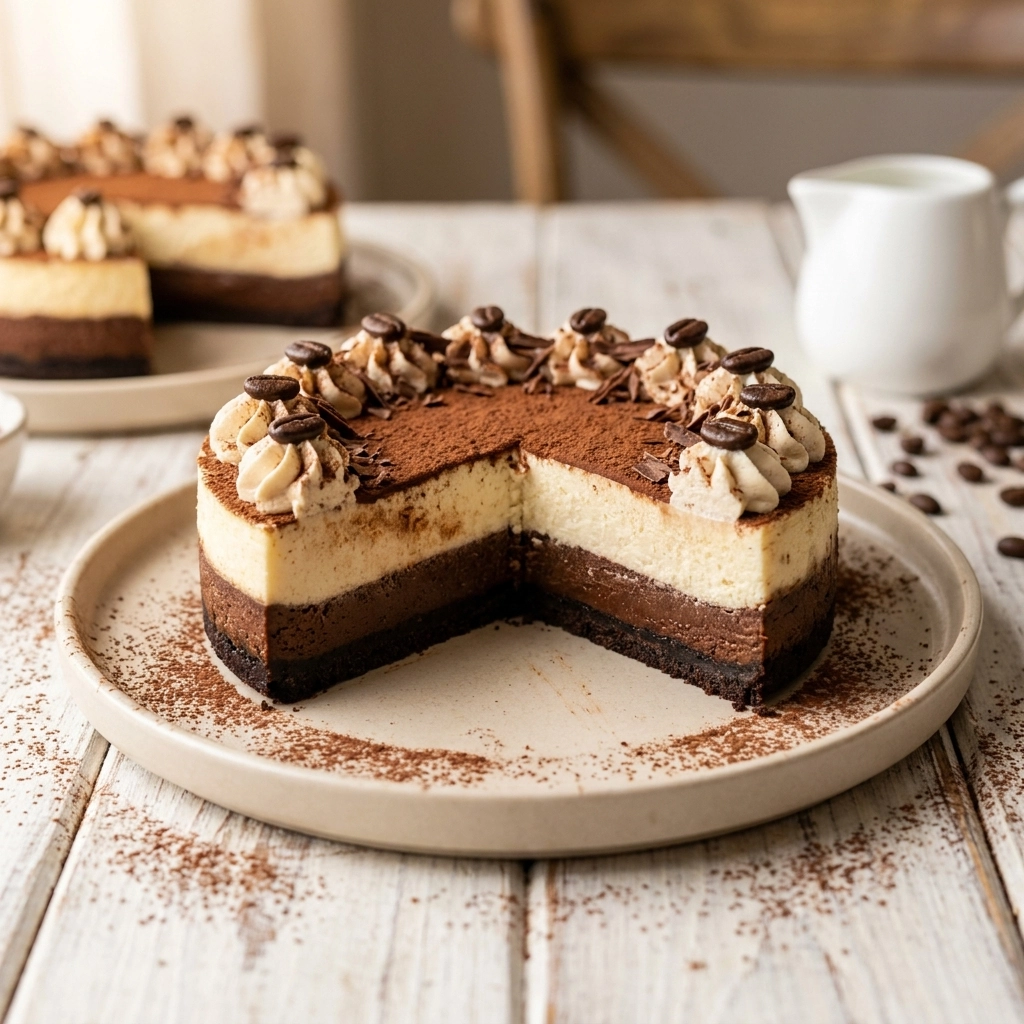 Tiramisu Cheesecake with Chocolate Espresso Cream | Easy No Bake Dessert Recipe