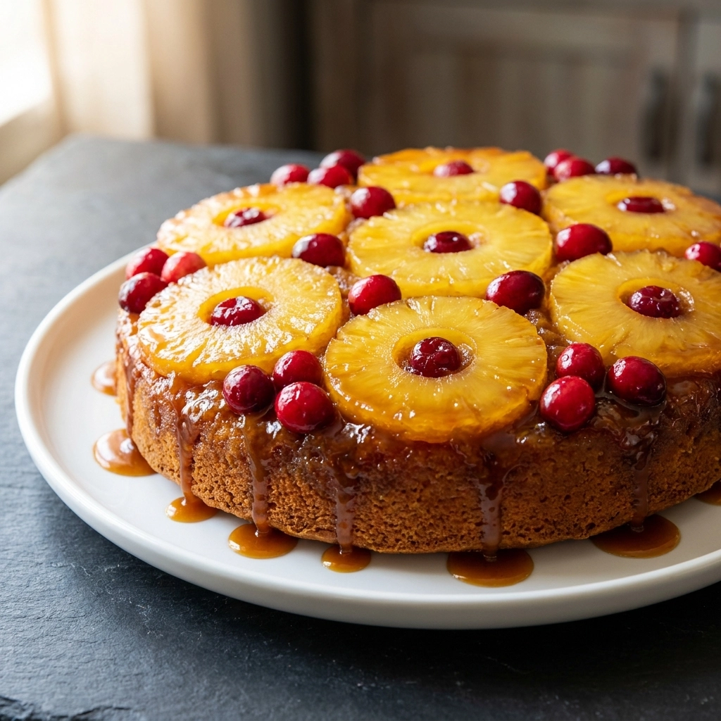 Cranberry Pineapple Upside-Down Cake Recipe | Festive Holiday Dessert Idea