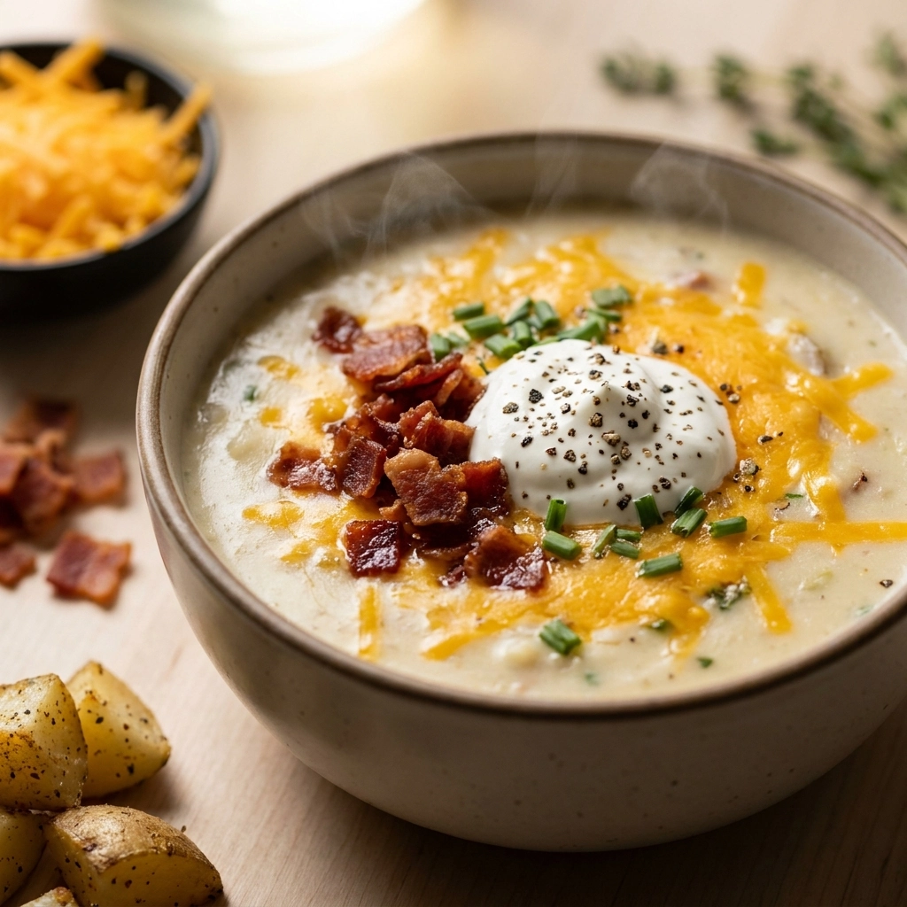 Creamy Loaded Crockpot Baked Potato Soup Recipe Easy and Perfect for Busy Nights | Slow Cooker Soup