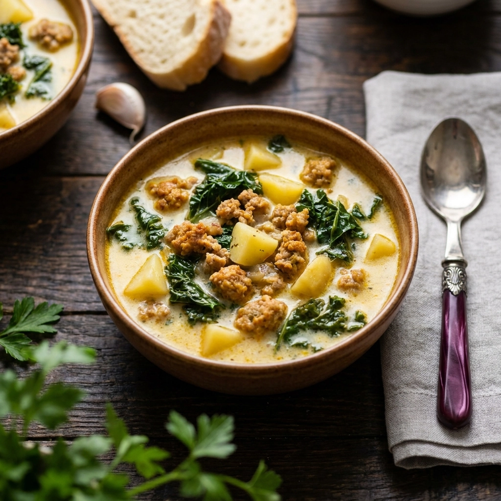 Creamy Slow Cooker Zuppa Toscana | Easy Crockpot Sausage and Kale Soup