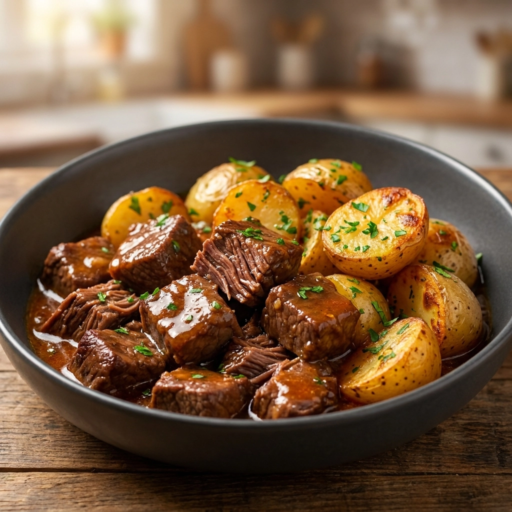 Slow Cooker Garlic Butter Beef Bites and Potatoes | Easy Comfort Food Dinner