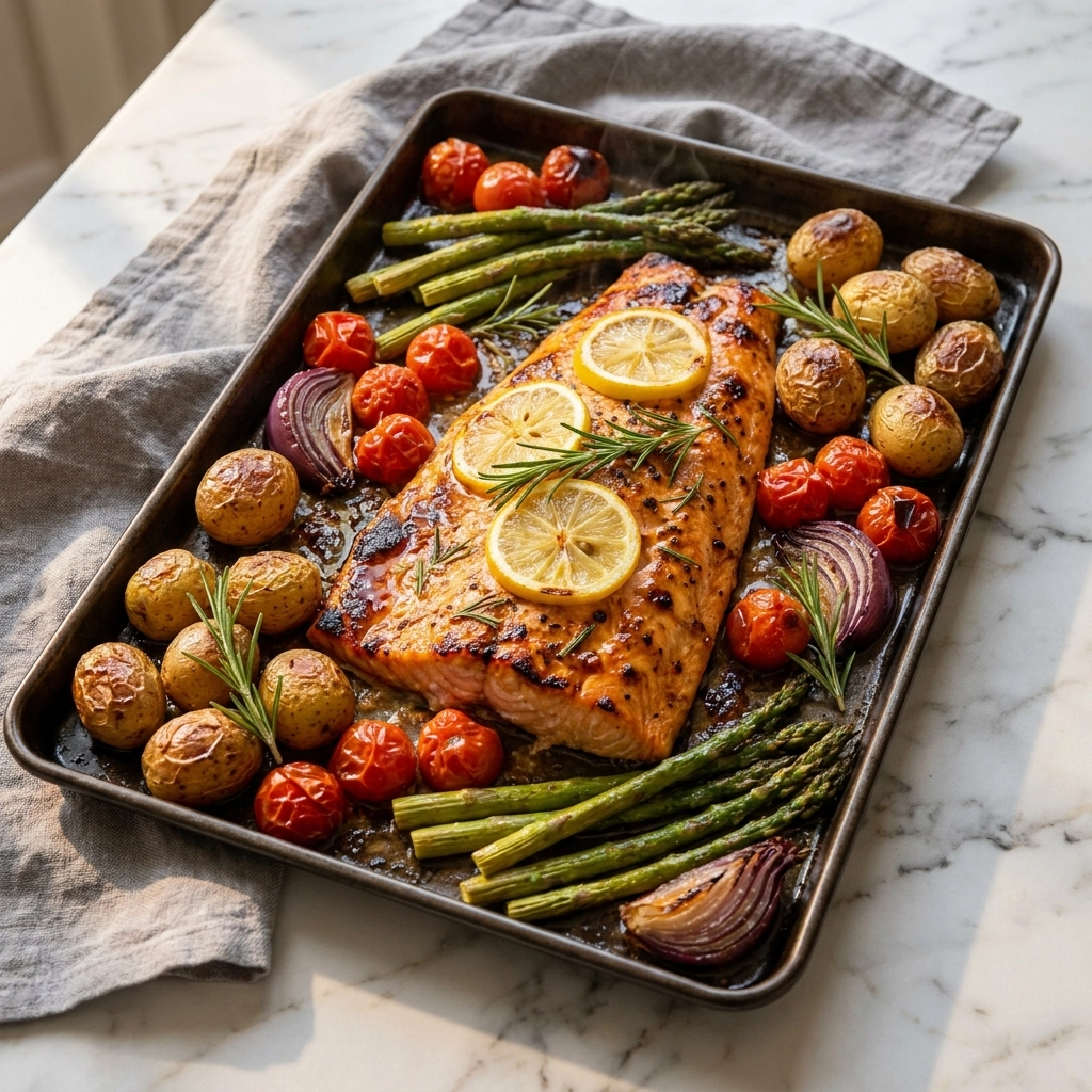 Maple Dijon Salmon Sheet Pan Dinner | Easy Healthy Weeknight Meal